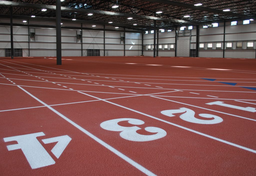 Indoor track and open floor plan of the Fieldhouse.